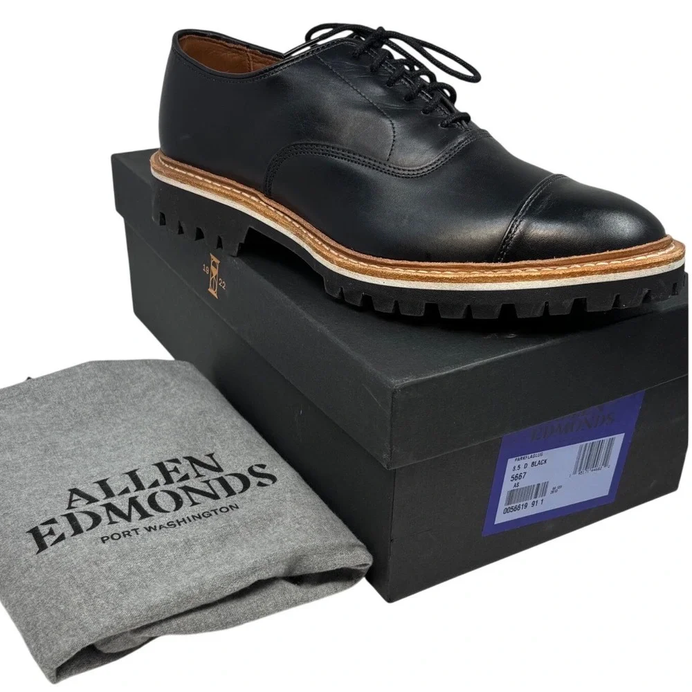 Allen Edmonds Mens Park Avenue Lug Oxford Size 8.5 D Black Leather Cap Toe NEW
